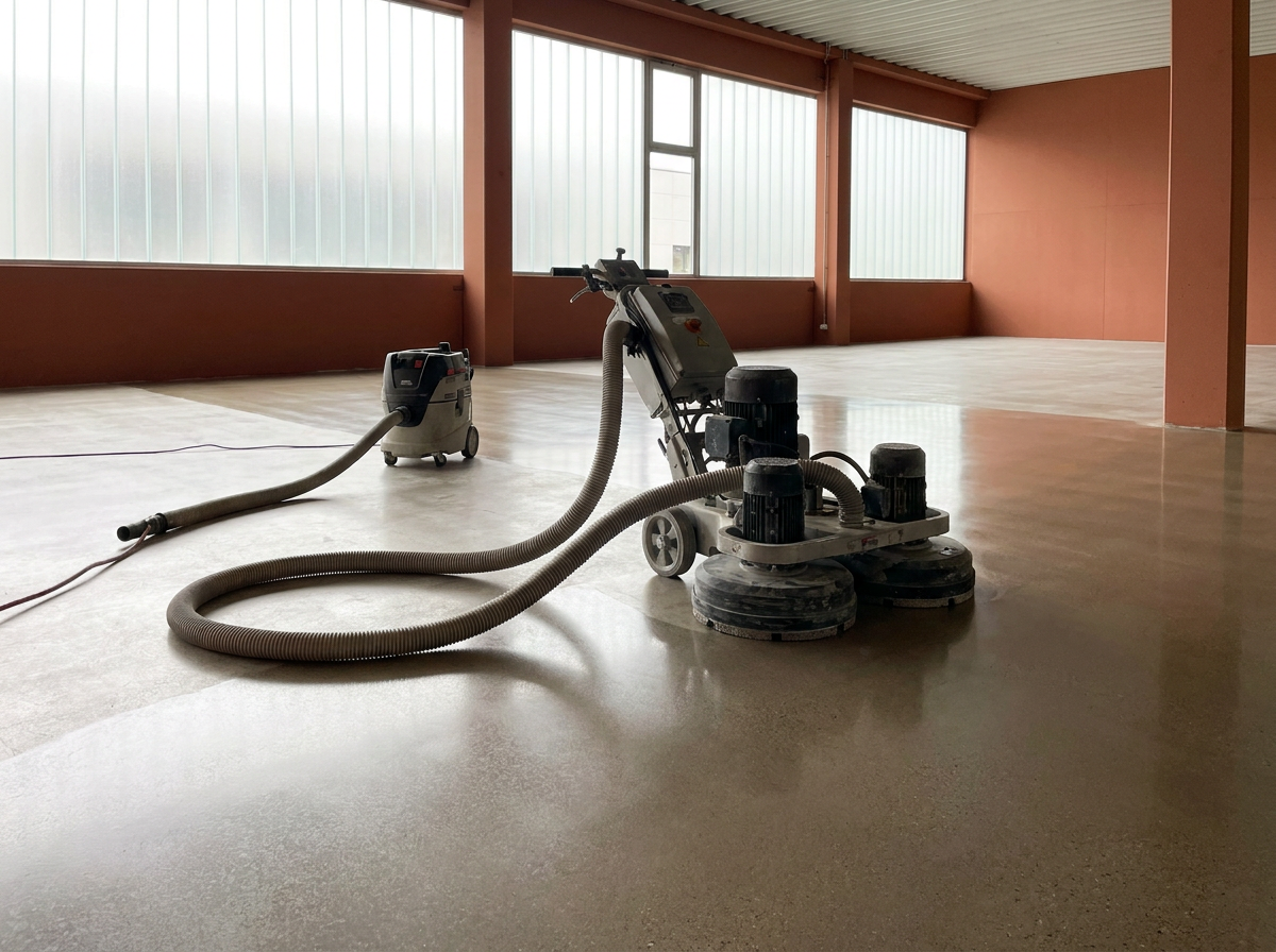 Concrete grinder polishing a slab