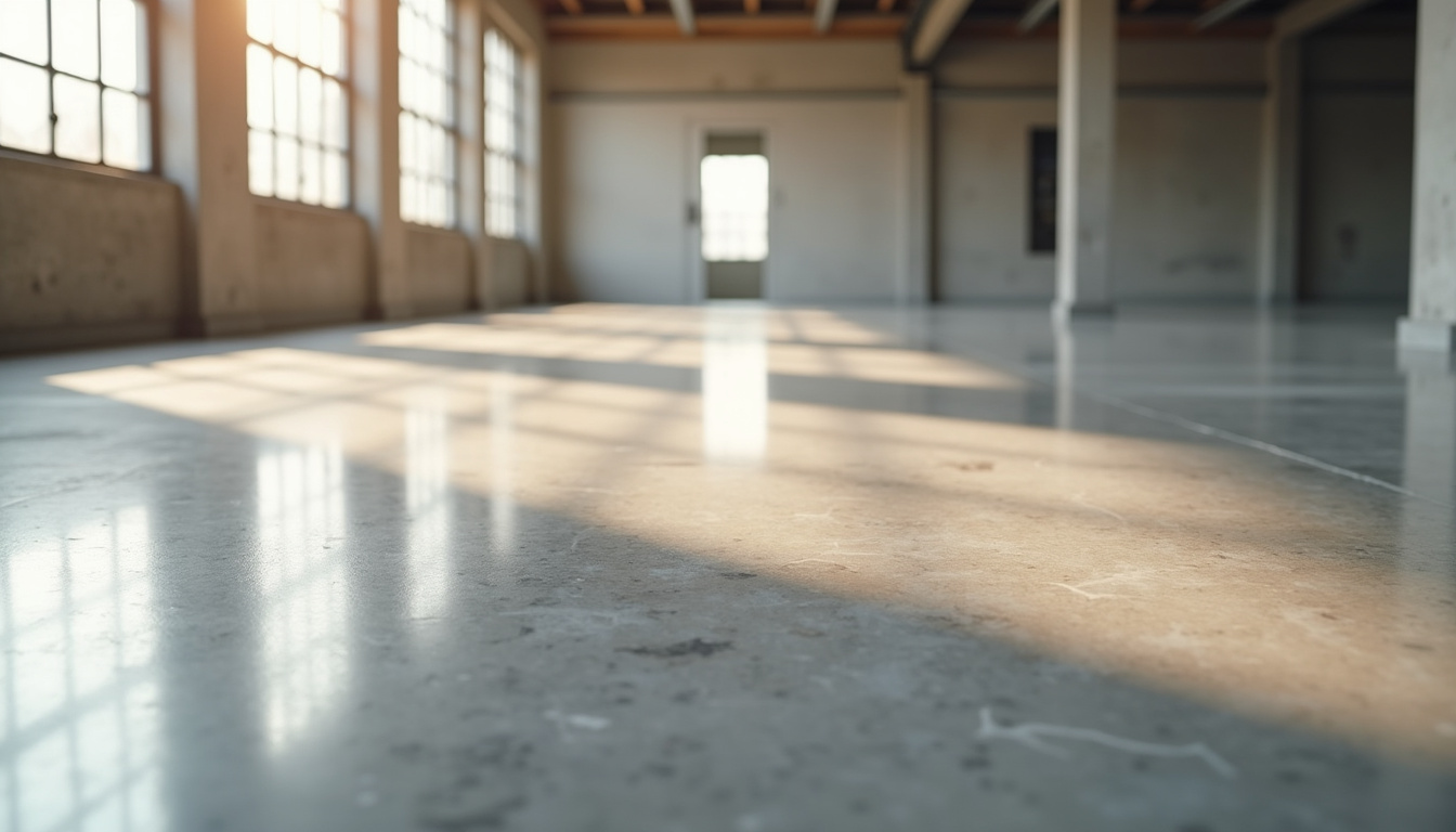 A shiny concrete floor reflecting light